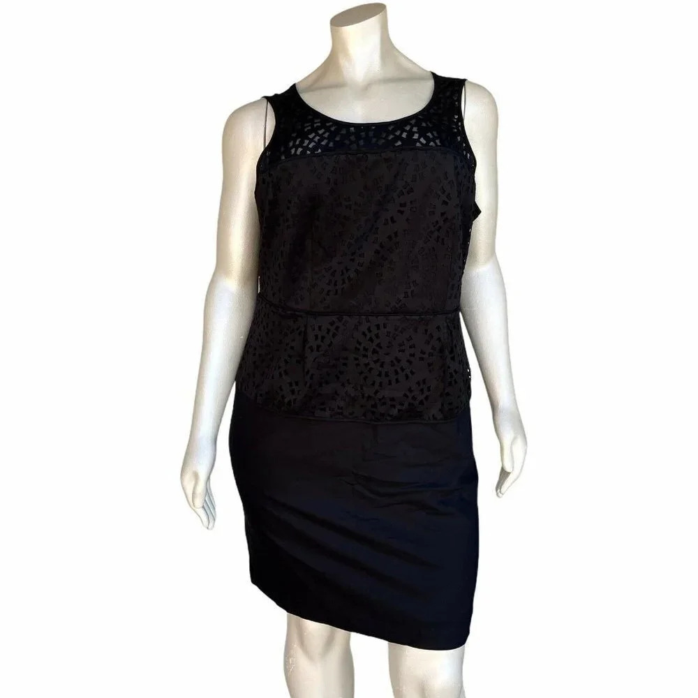 LANE BRYANT Women’s Plus Size 20 Black Sleeveless Peplum Sheer Lace Sheath Dress